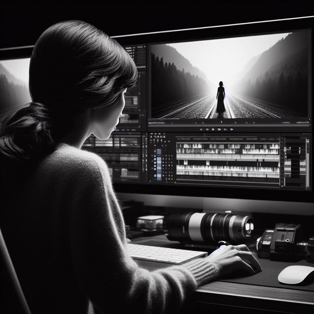 Woman editing documentary